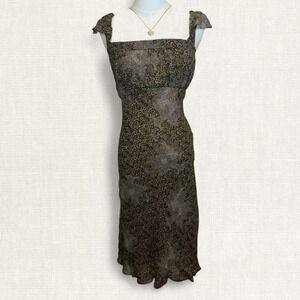 Y2K Leopard Lace Slip Dress Lapis Flutter Strap Midi Stunning vintage